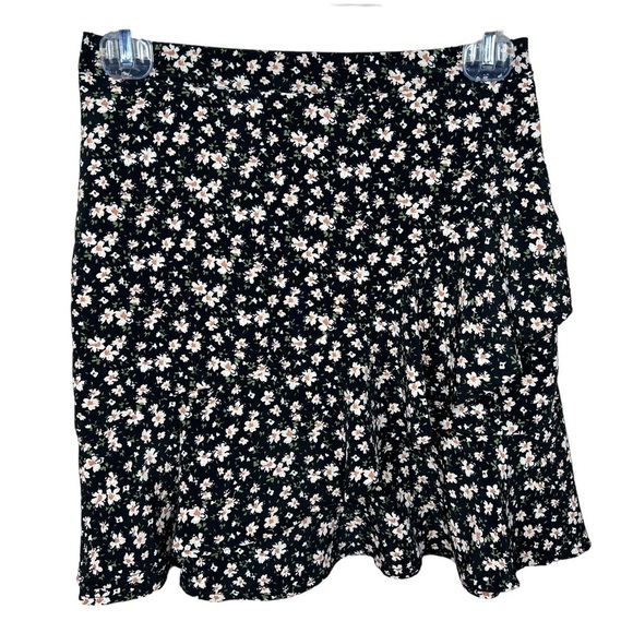 XS Originality Black Floral Ruffle Skirt Mini A Line Peasant Colorful - Picture 1 of 6
